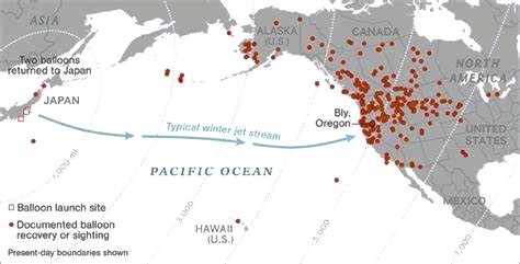 Balloon Bombs Track Pacific Ocean