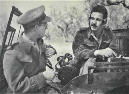 CBC war correspondents Benoit LaFleur (left) and J.L. Beauregard recording Canadian army news in Italy<br>Photo - CBC