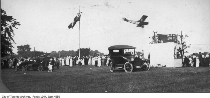 Curtiss JN4 performing flyover at the Willowdale Flax Festival 1919