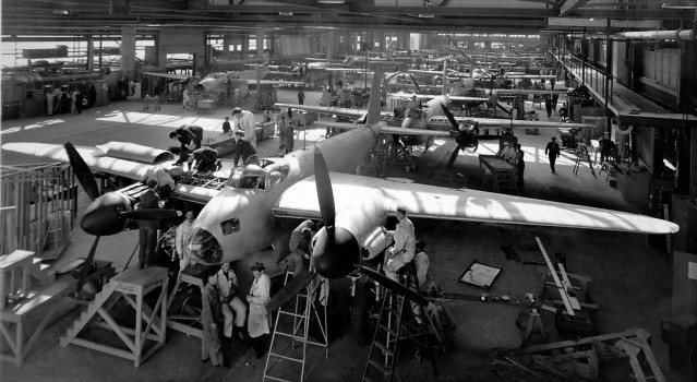 Mosquitos on production line at Downsview WWII