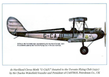 G-CAJU Moth assembled by de Havilland Canada G-CAJU, the first Moth ever assembled by de Havilland Canada brandishing a scheme used by the Toronto Flying Club in the late twenties.